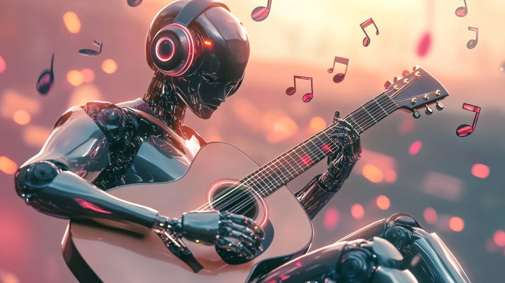 freecompress-lilier10969_A_futuristic_humanoid_robot_wearing_sleek_headphone_772981ae-44f6-46a0-a8d7-da59eb1b701c-1024x574 AI Music 2025 | GVMGen: Open-Source AI Music Generation Model"